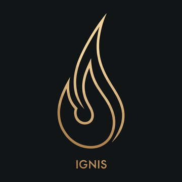 Elegant ignis flame logo design with golden gradient lines on dark background for luxury branding
