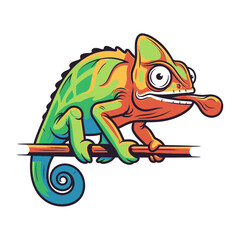 Obraz premium Colorful Cartoon Chameleon on Branch.
