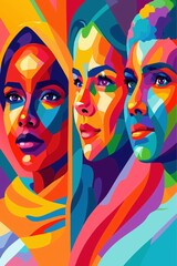 Obraz premium Vibrant diverse women faces in colorful abstract art style