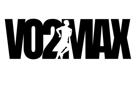 Graphic design featuring the word &ldquo;VO2 MAX&rdquo; with a performance and fitness theme. Modern sports illustration representing aerobic capacity, endurance, cardiovascular fitness, and athletic performance.