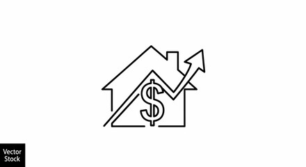 Obraz premium Real Estate Market Growth Upward Arrow and Dollar Sign Icon.
