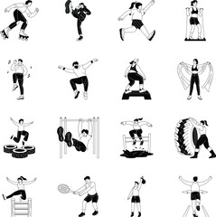 Obraz premium Collection of Exercise Hand Drawn Illustrations 