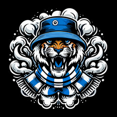 Obraz premium A Tiger with blue color for logo fans vector