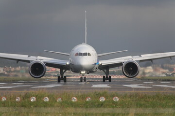 Fototapeta premium Taipei, Taiwan - January 30th, 2026 - Boeing 787 Dreamliner taxiing on the runway.
