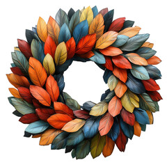 Obraz premium Colorful Autumn Leaf Wreath Black Background