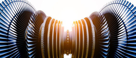 The low-pressure cylinder rotor of a steam turbine, the core rotating component of the steam turbine. © jeson