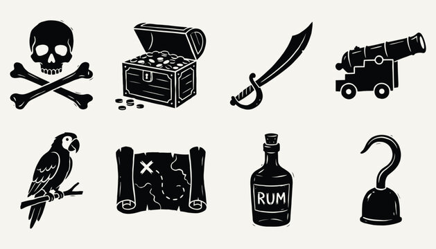 Classic Pirate Icon Vector Set - Skull, Treasure, and Nautical Symbols