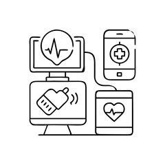 Modern medical technology with connected devices displaying vital signs