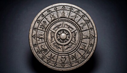 Naklejka premium Ancient Metal Astrology Wheel Symbol Circle.