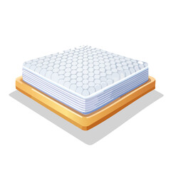 Stacked layers of hexagonal cells on a wooden base, viewed from above in a clean white environment