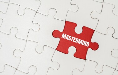 MASTERMIND word alphabet letters on puzzle. Represents the final, crucial elements needed to complete a complex strategy or the presence of a brilliant thinker within a team