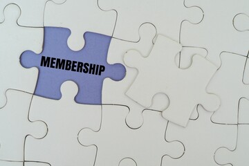 Fototapeta premium MEMBERSHIP word alphabet letters on puzzle. Loyalty program, community building and joining a professional organization concepts