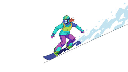 Colorful snowboarder in motion on a winter slope