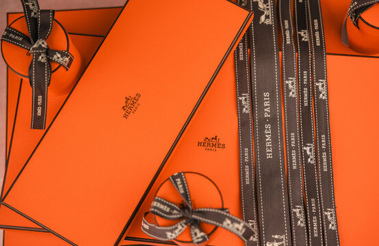 Paris, Paris, France: Hermes orange boxesFrance: Hermes orange boxes