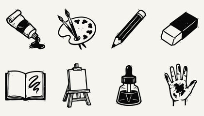 Hand Drawn Creative Supplies Artistic Process Illustration Set