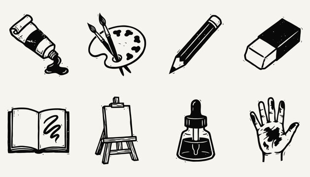 Hand Drawn Creative Supplies Artistic Process Illustration Set