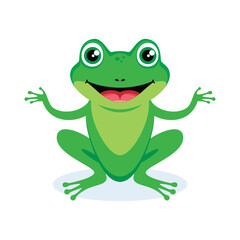 Fototapeta premium Cute green happy frog cartoon icon isolated on a white background. Happy smiling green frog vector illustration. Template for background, banner, card