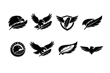 Obraz premium Animal and nature icon set. Containing eagle, wing, feather, shield, bird, logo, circle, flight, nature and more.