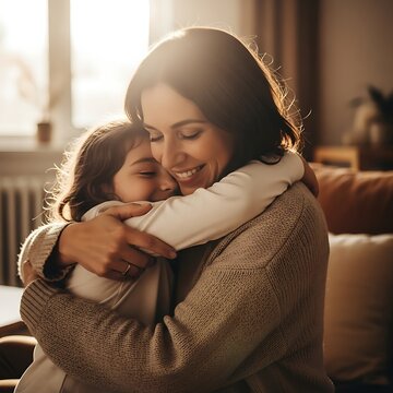 Warm and loving mother embracing her child in a cozy home setting