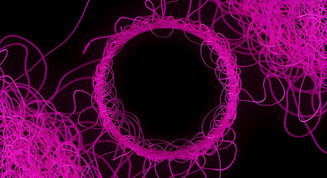 Machine learning overfitting visualized as tangled neon threads