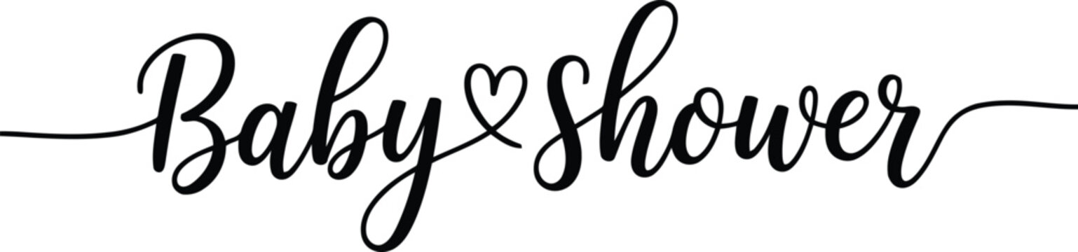 A graceful script font announces a special Baby Shower celebration with a small heart
