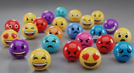Colorful Emoji Balls Displayed on a Gray Surface.