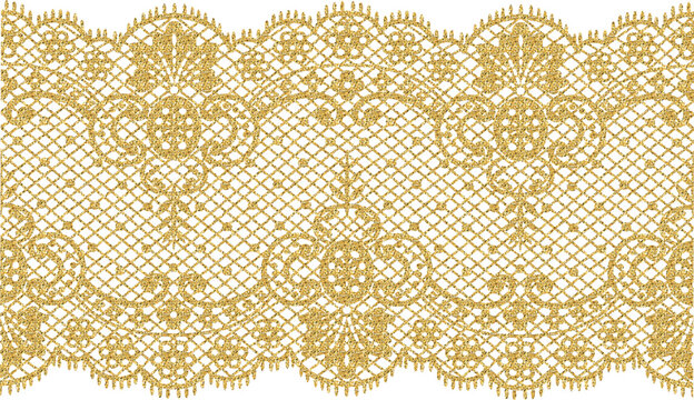Luxury Gold Lace Seamless Pattern on Transporent Background, Elegant Ornamental Glitter Texture, PNG format