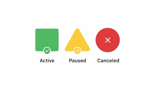 Status icons for Active Paused Canceled.