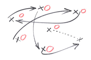 Hand draw strategy game plan for football, basketball, handball, sketched black marker, isolated on...