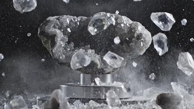 Crystal rock shattering from high-frequency vibrations