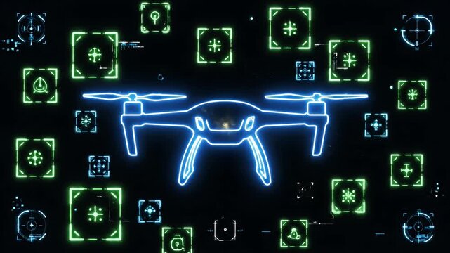 Drones Create Bright Neon Network Across Dark Sky.
