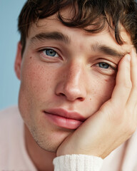 Fototapeta premium Close up portrait of a young man with natural skin