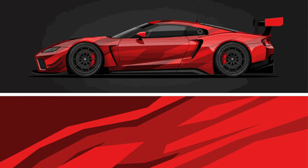 Fototapeta premium Red sports car profile in dynamic studio shot with bold red accents.