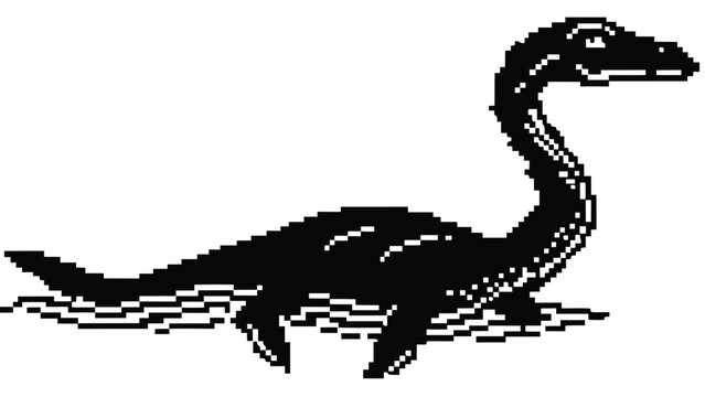 Pixel Art 1-Bit Plesiosaur Dinosaur Sea Marine Animal Sprite
