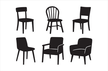 A collection of six black silhouette chairs depicting various styles and designs high quality