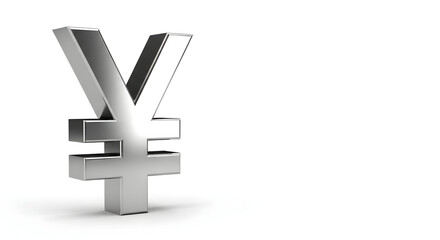 Obraz premium Shiny Silver Yen or Yuan Sign Isolated on Clean White Background