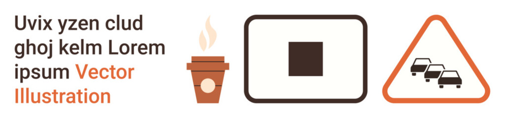 Road safety, signage design, traffic management, conceptual messaging, branding, visual communication. Coffee cup, square icon triangular traffic sign. Road safety and signage design concept © robu_s