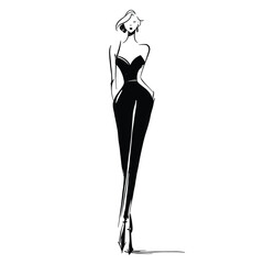 Hand-drawn minimalist line art illustration of an elegant woman in a stylish outfit. Fashion-inspired silhouette suitable for branding, editorial design, beauty, and luxury lifestyle projects