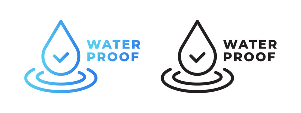 Waterproof and water resistant vector icon set with check mark and blue gradient