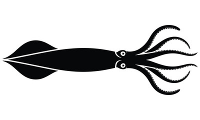 A sleek black silhouette of a squid features large eyes and numerous winding tentacles high quality professional