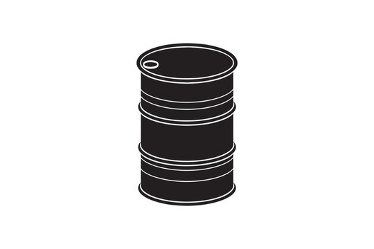Industrial drum container for chemical storage and petroleum liquid transport as silhouette icon of global energy and fuel industry