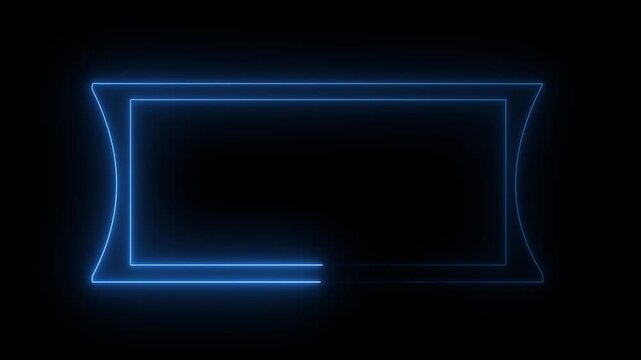 Neon blue glowing square and rectangle frame animation. 4K neon light frame icon isolated on black background.