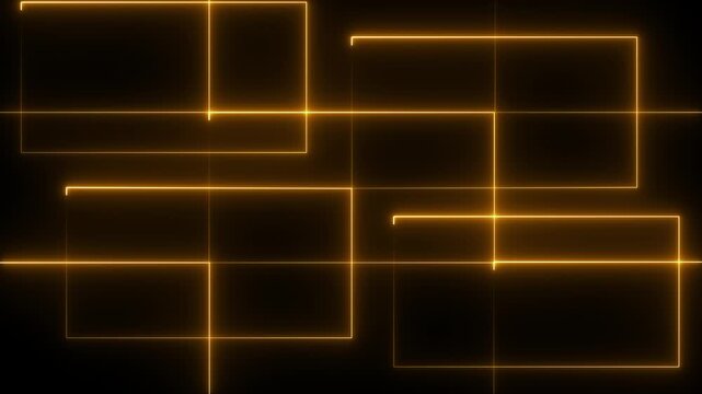 Neon orange glowing square and rectangle frame animation. 4K neon light frame icon isolated on black background.