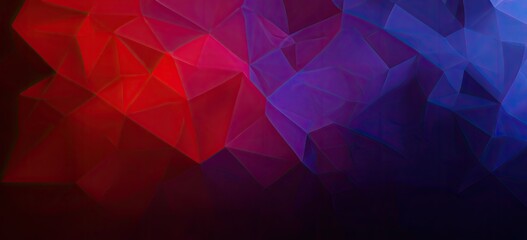 Fototapeta premium Abstract geometric artwork, color gradient shifts from red to purple to blue across triangles