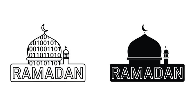 Ramadan Logo Design - Binary Code and Mosque Silhouette
