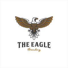An Emblem Style Strong Eagle Hawk Spreading Wings Logo Design