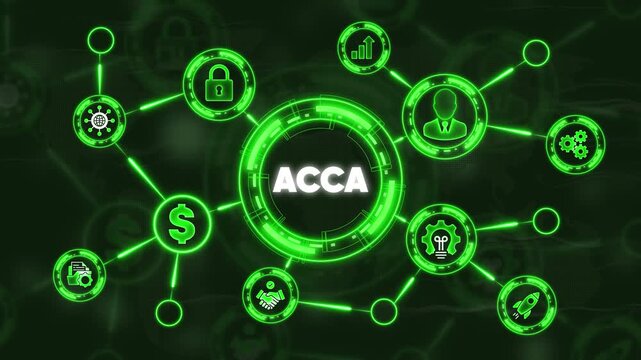 A C A Certification Concept with Glowing Green and Connections Representing Business Finance and Technology
