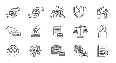 Fototapeta premium Corruption and bribery concept icons set