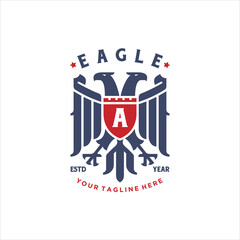Coat of Arms Heraldic Two Headed Eagle Hawk with Shield on the Chest and interchangeable initials Logo Design