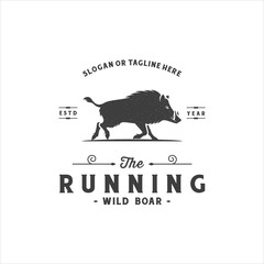 Vintage Style Silhouette Running Walking Warthog Wild Boar Logo Design